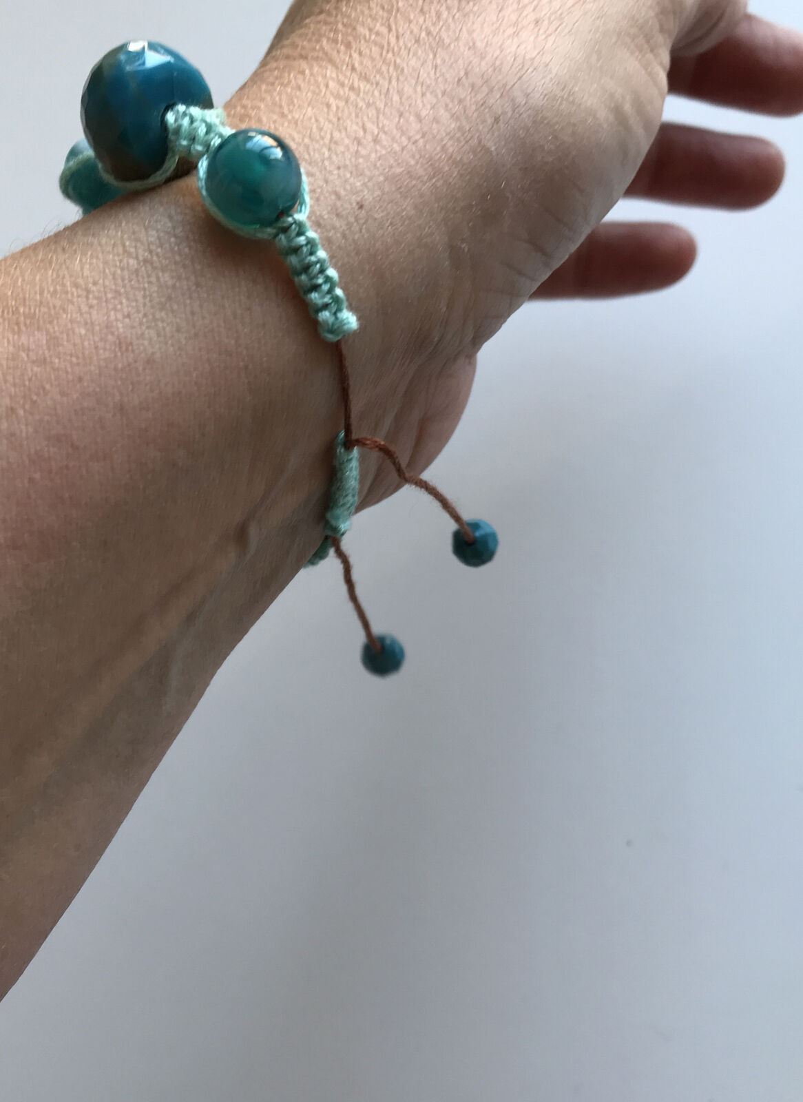 Handmade Beaded And Knotted Bracelet. Hippy Boho Turquoise Blue. Aqua Blue.