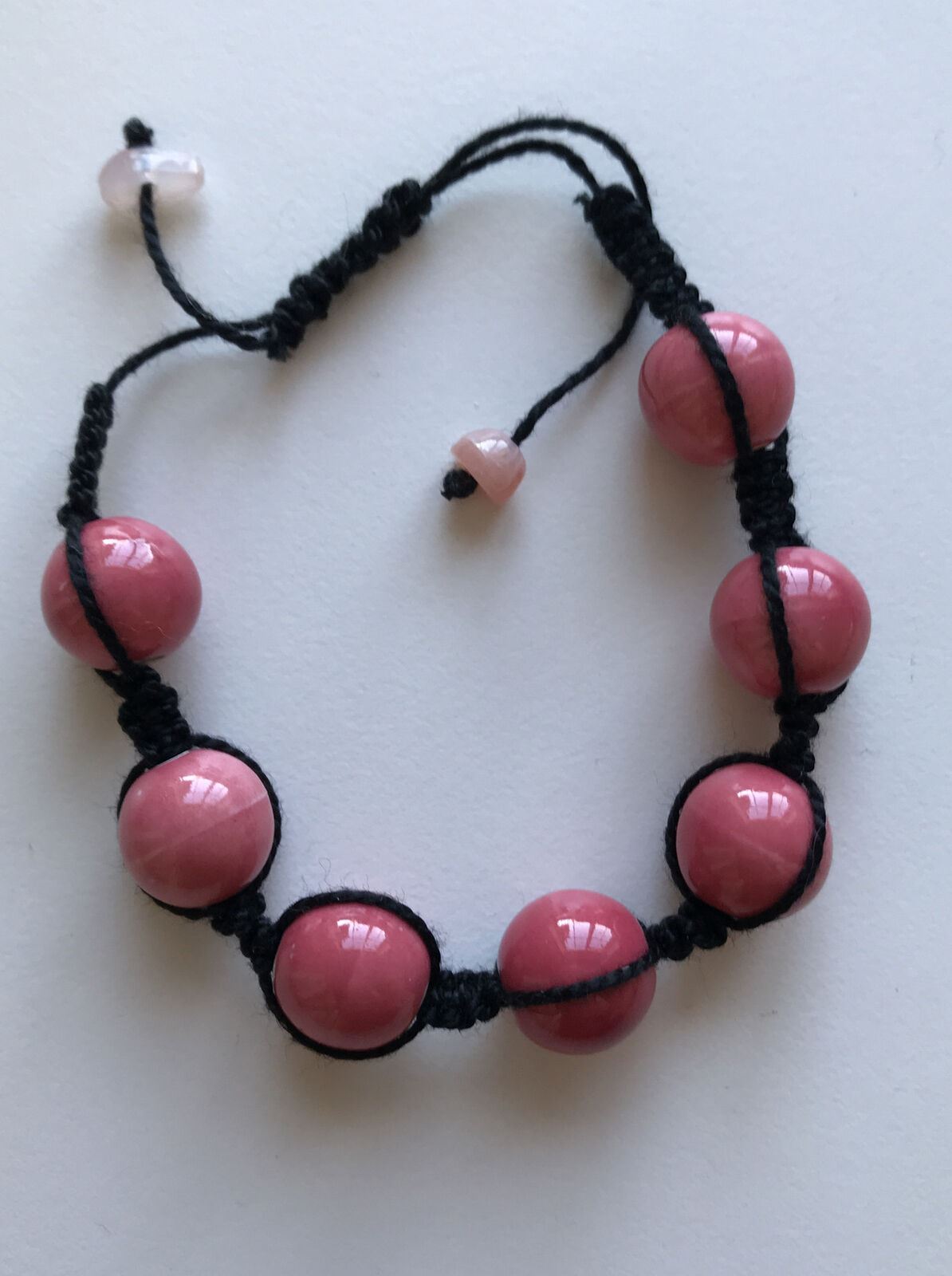 Handmade Pink And Black Beaded Knotted Friendship Bracelet. Hippy Boho Festival. Adjustable