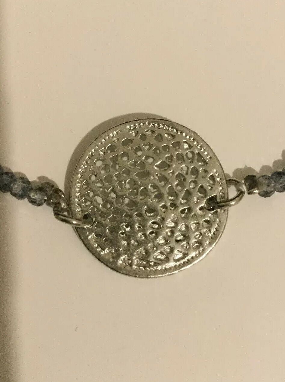 Dainty Beaded Bracelet Grey With Medallion Type Embellishment