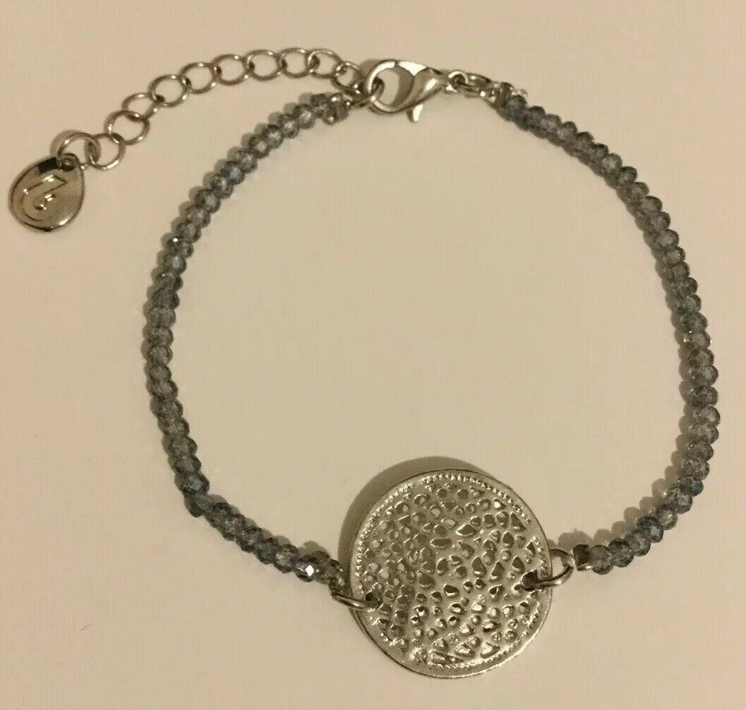 Dainty Beaded Bracelet Grey With Medallion Type Embellishment