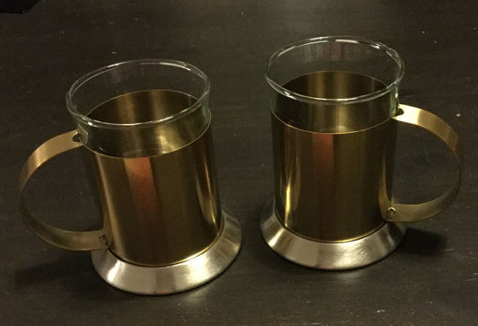 Edited By La Cafetiere 2 Brushed Gold Glass Coffee Cups. Stylish Modern