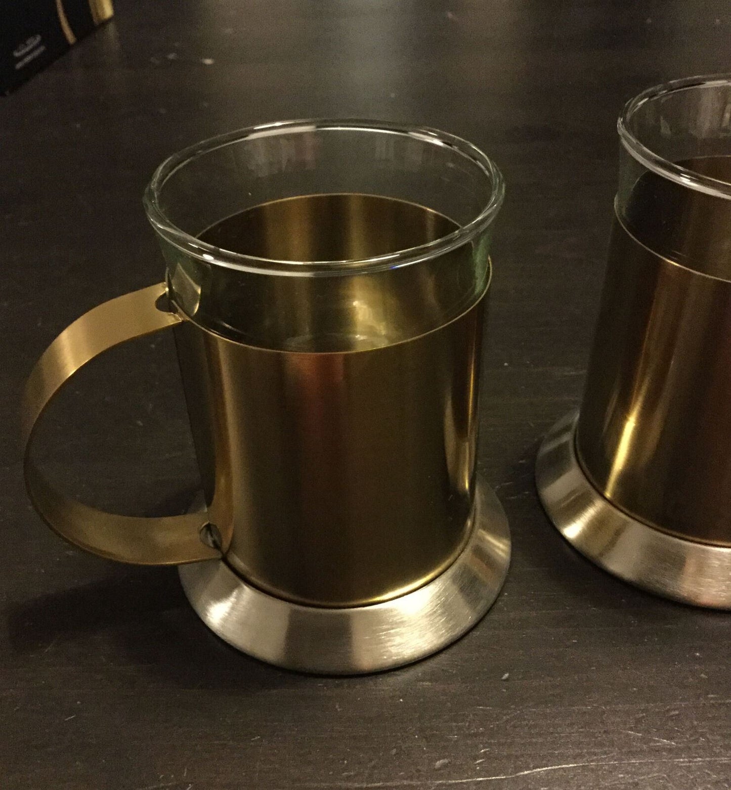 Edited By La Cafetiere 2 Brushed Gold Glass Coffee Cups. Stylish Modern