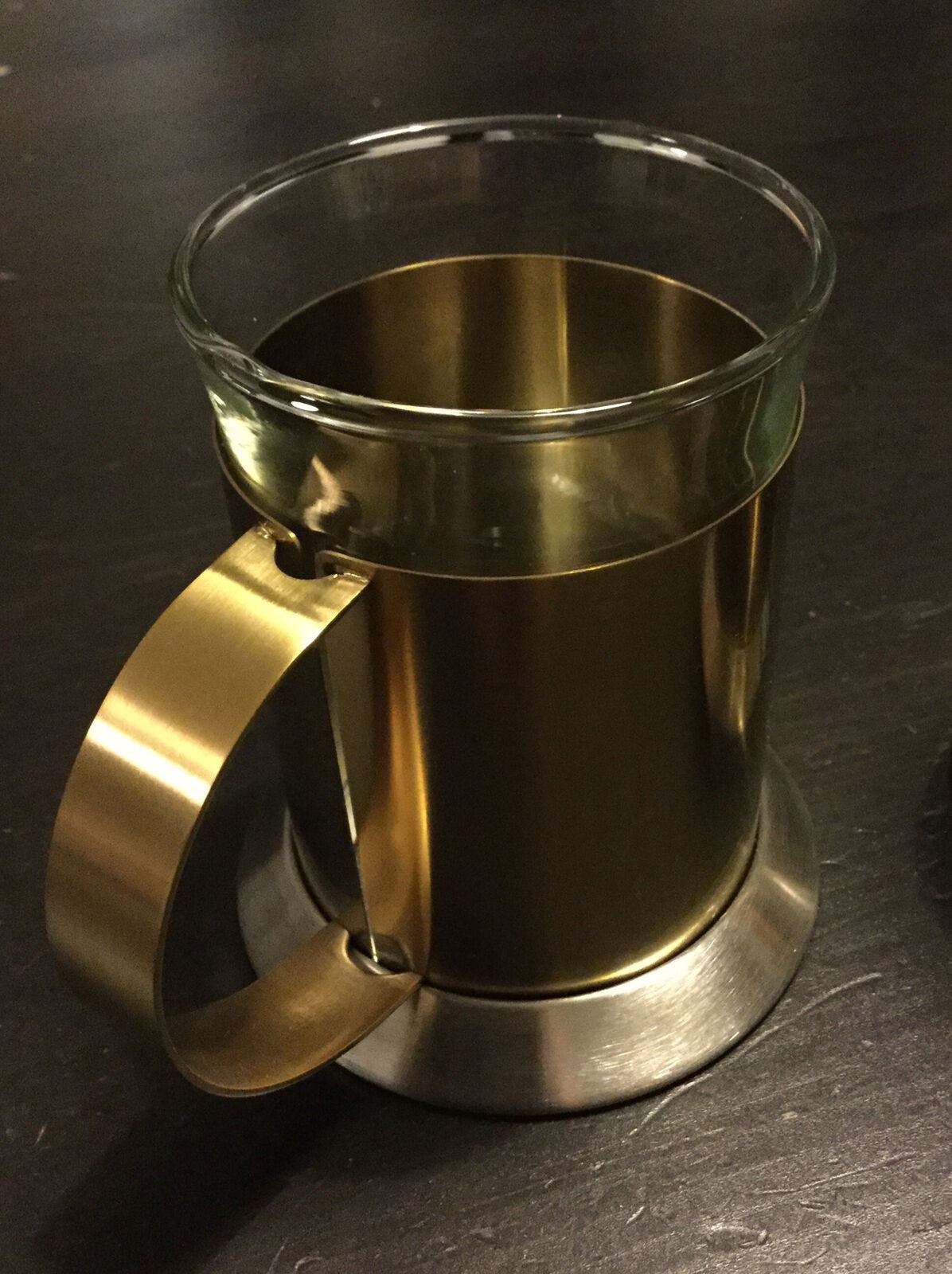 Edited By La Cafetiere 2 Brushed Gold Glass Coffee Cups. Stylish Modern