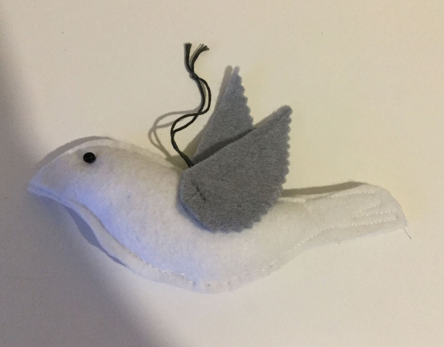 Dove Of Peace Felt bird hanging decoration. Handmade In UK.. Grey And White.