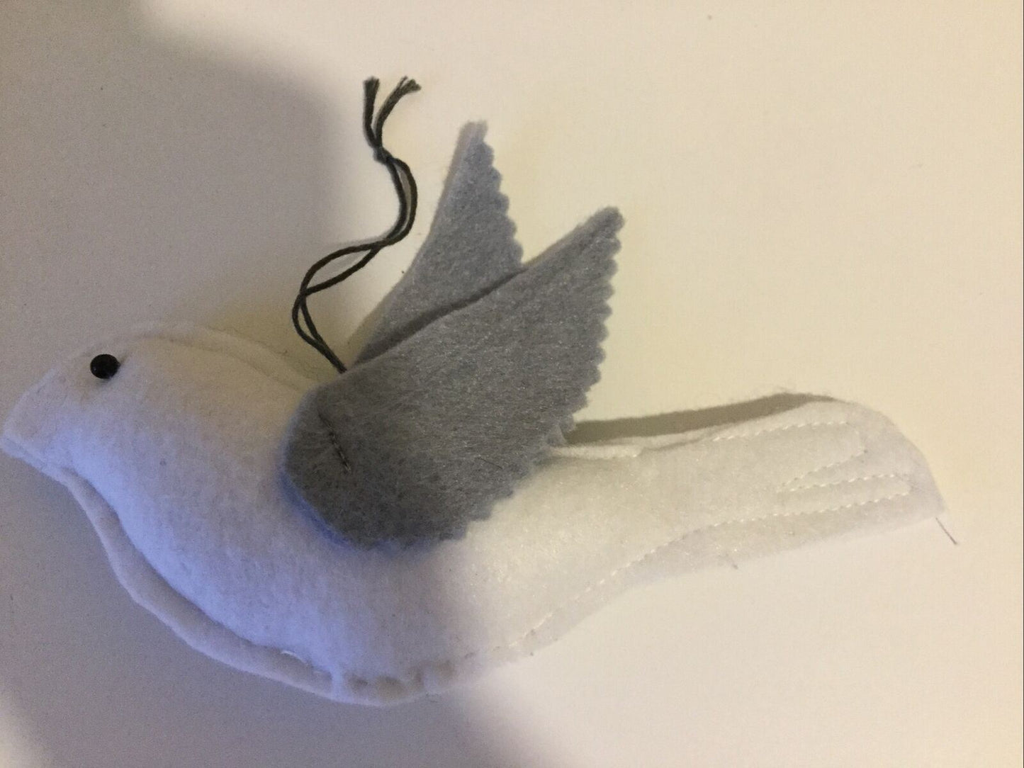 Dove Of Peace Felt bird hanging decoration. Handmade In UK.. Grey And White.