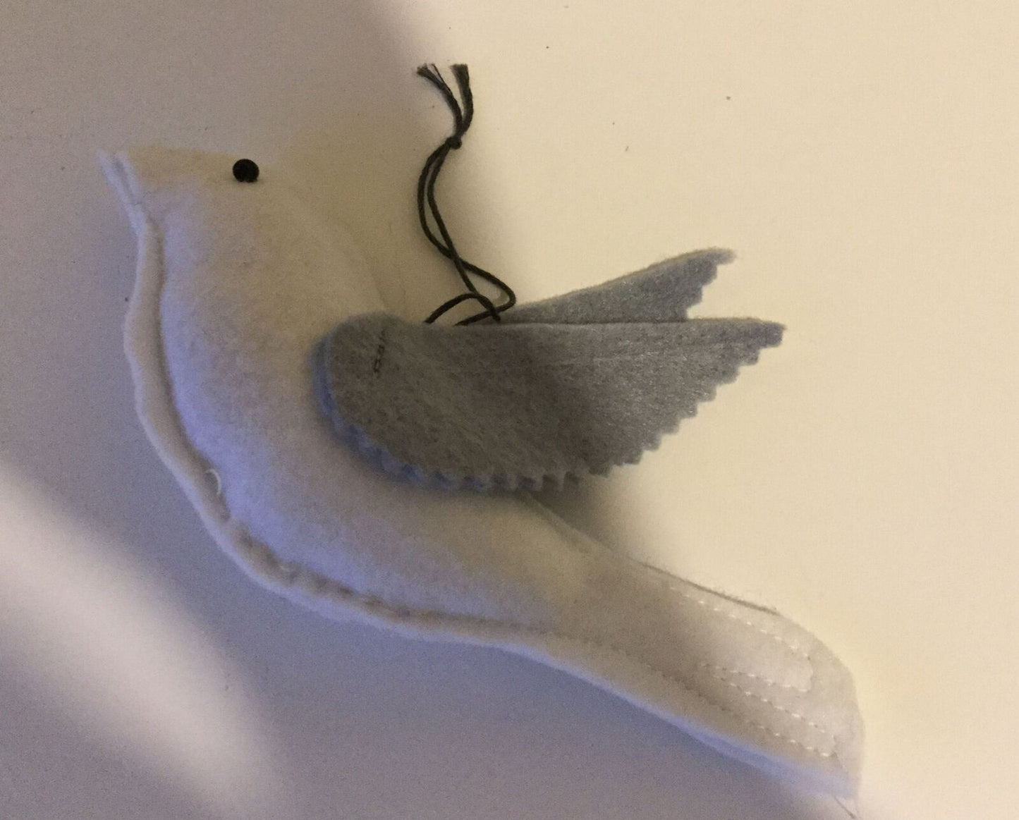 Dove Of Peace Felt bird hanging decoration. Handmade In UK.. Grey And White.