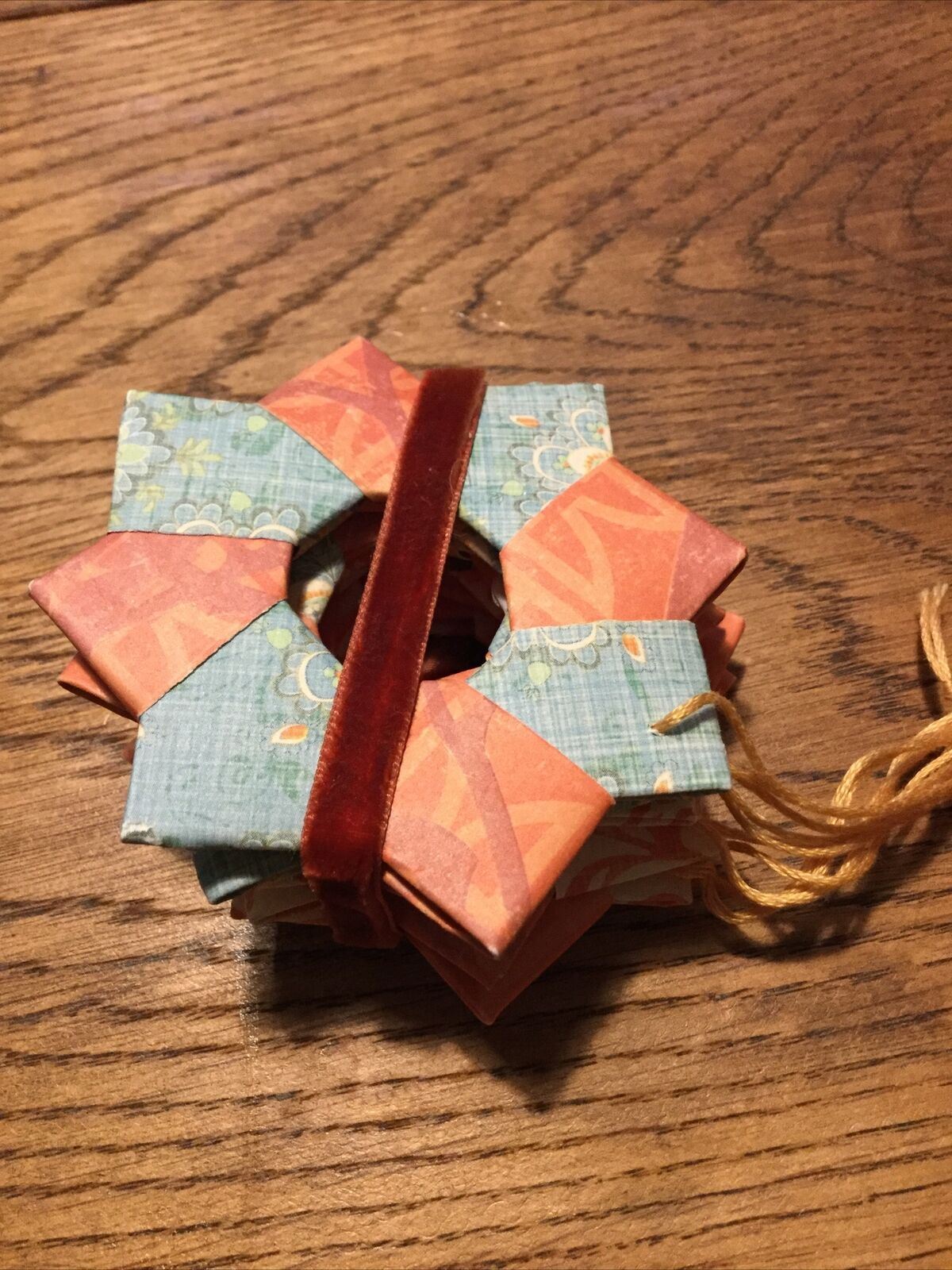 Set Of 5 Handmade Origami Star Tree Decorations. Baubles. Hanging. Orange Blue