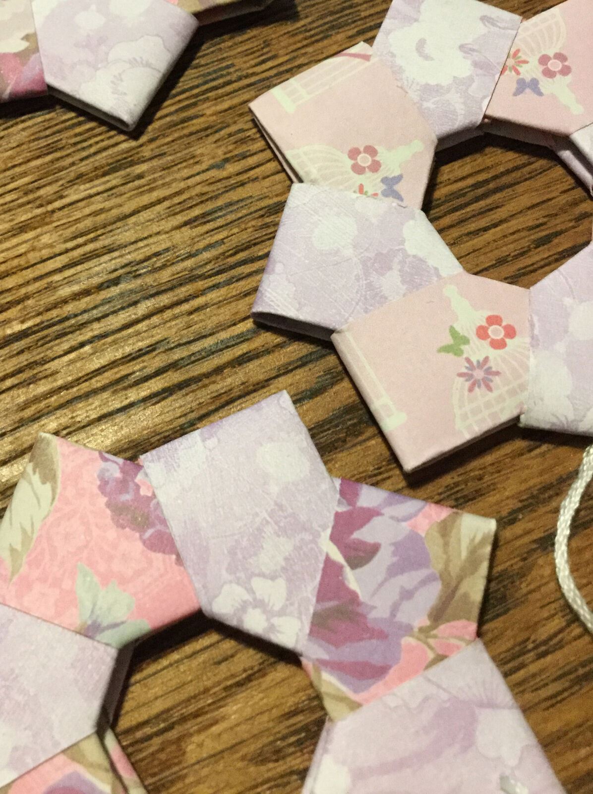 Set Of 5 Handmade Origami Star Tree Decorations. Baubles. Hanging. Pink Lilac