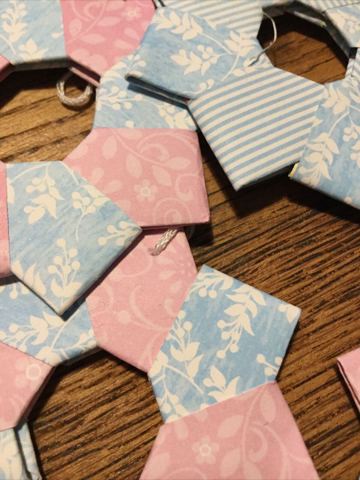 Set Of 5 Handmade Origami Star Tree Decorations. Baubles. Hanging. Pink Blue