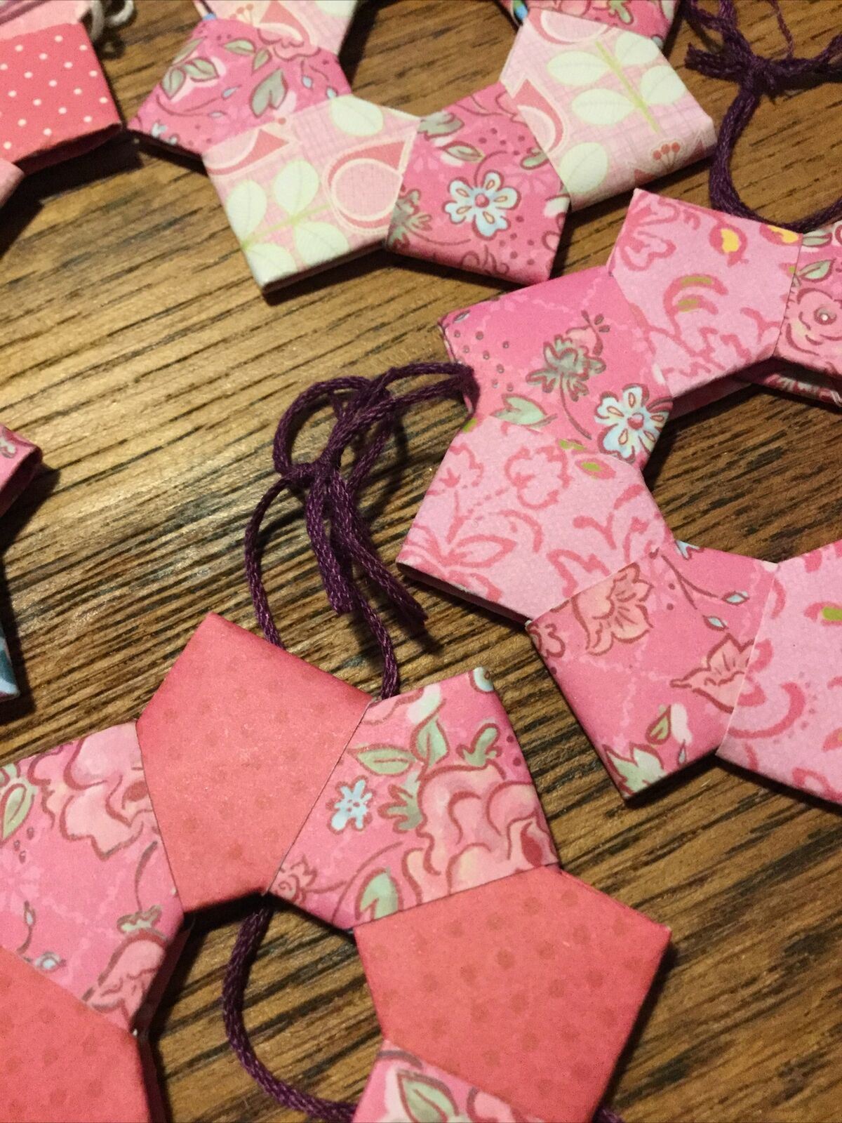 Set Of 5 Handmade Origami Star Tree Decorations. Baubles. Hanging. Pretty Pink