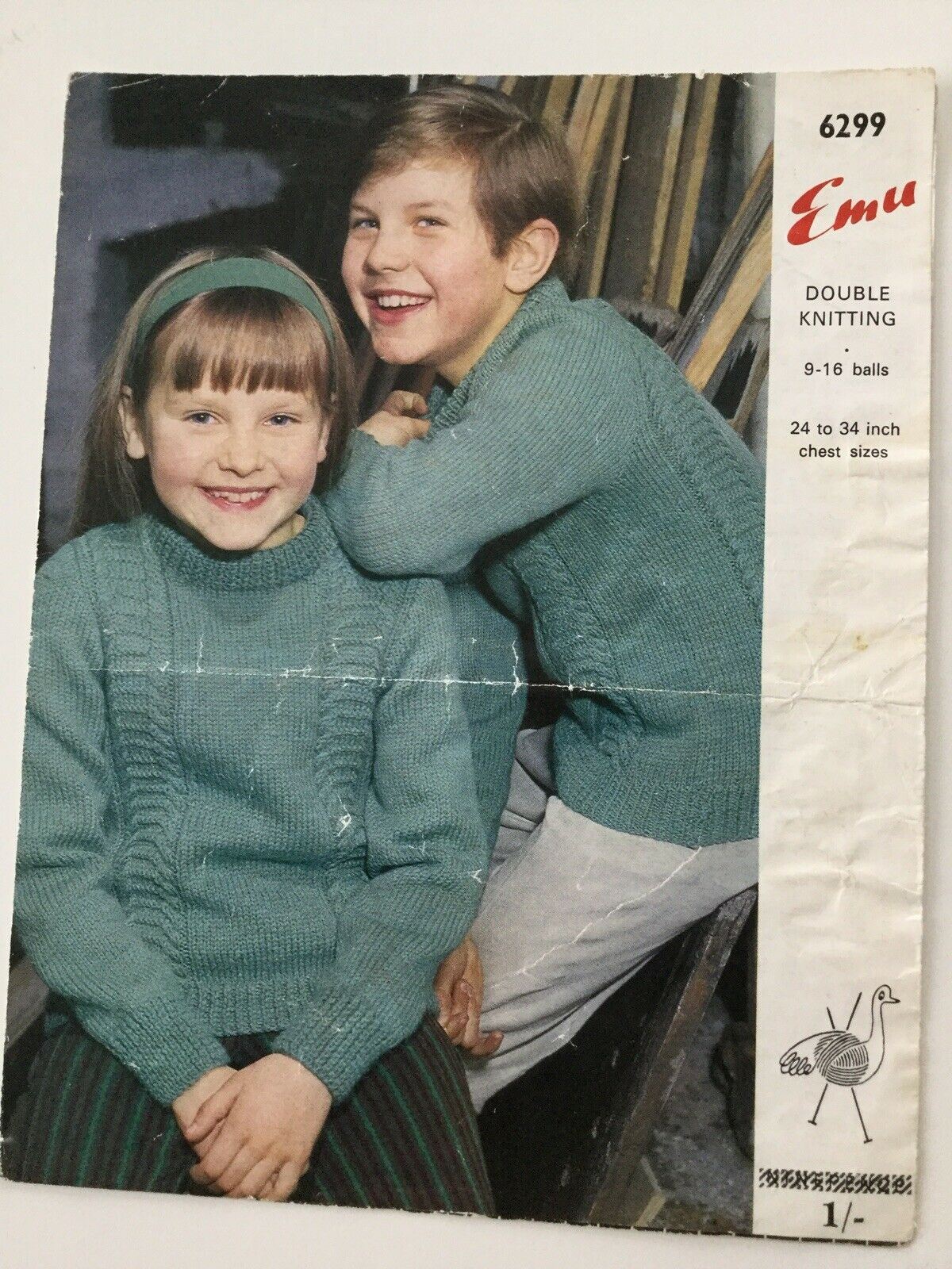 Vintage Knitting Pattern 1950s 1960s Childs Round Neck Jumper Sweater Emu 6299