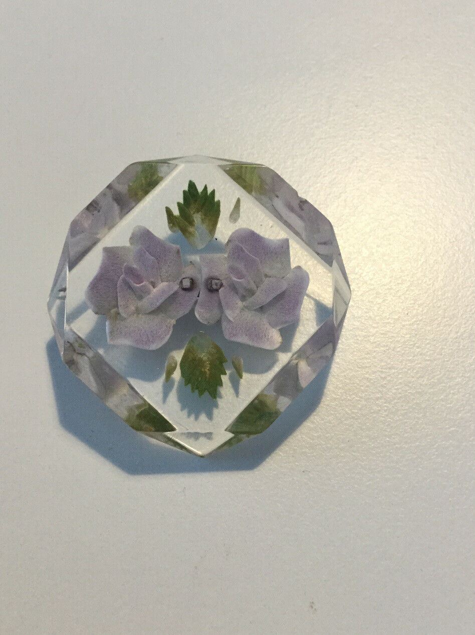 Vintage Plastic Celluloid Reverse Carved Floral Design Brooch. Bevelled Edges.