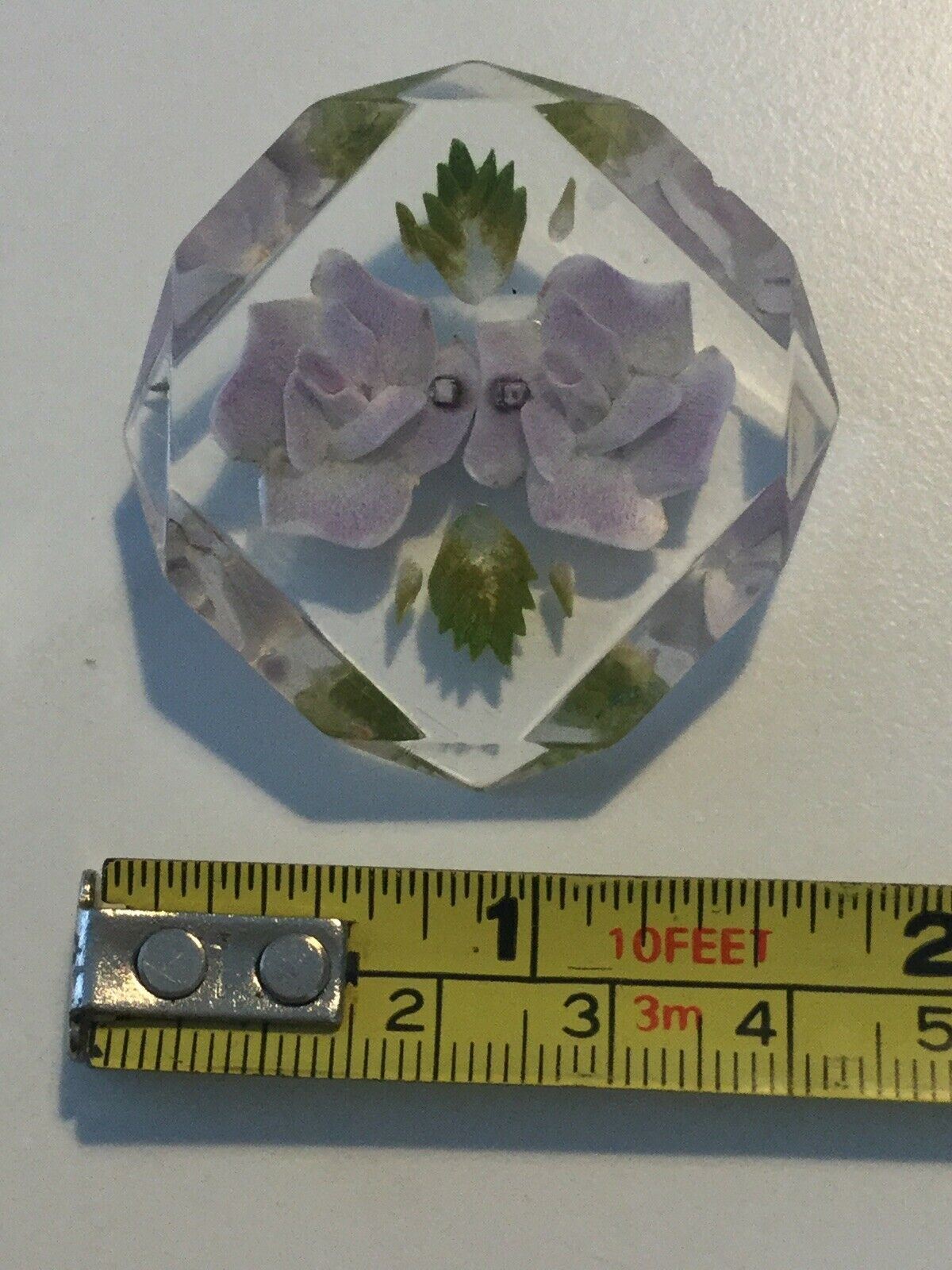 Vintage Plastic Celluloid Reverse Carved Floral Design Brooch. Bevelled Edges.