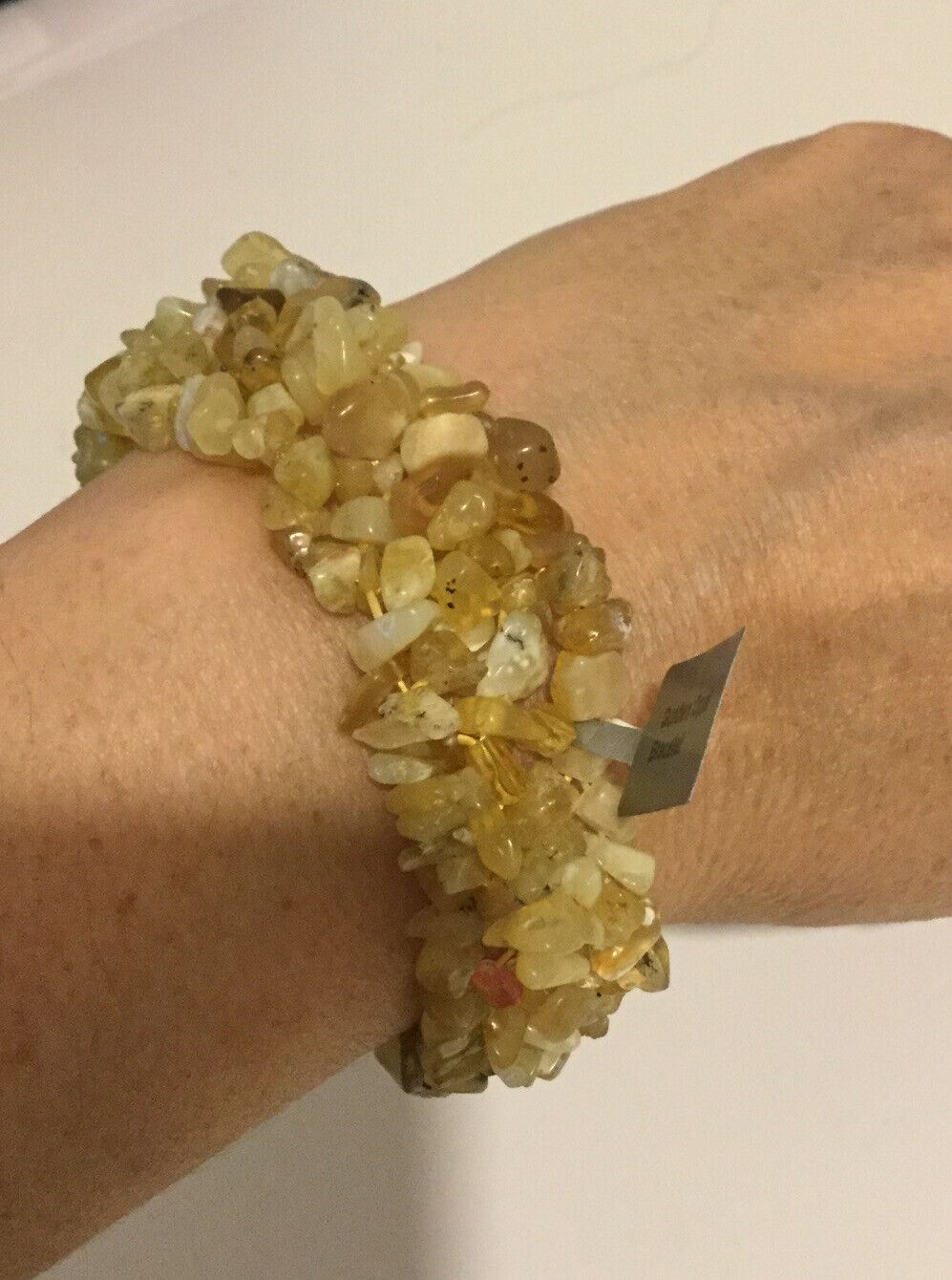 Semi Precious Stone Expanding Wide Bangle Bracelet ‘Golden Opal’ Yellows Natural