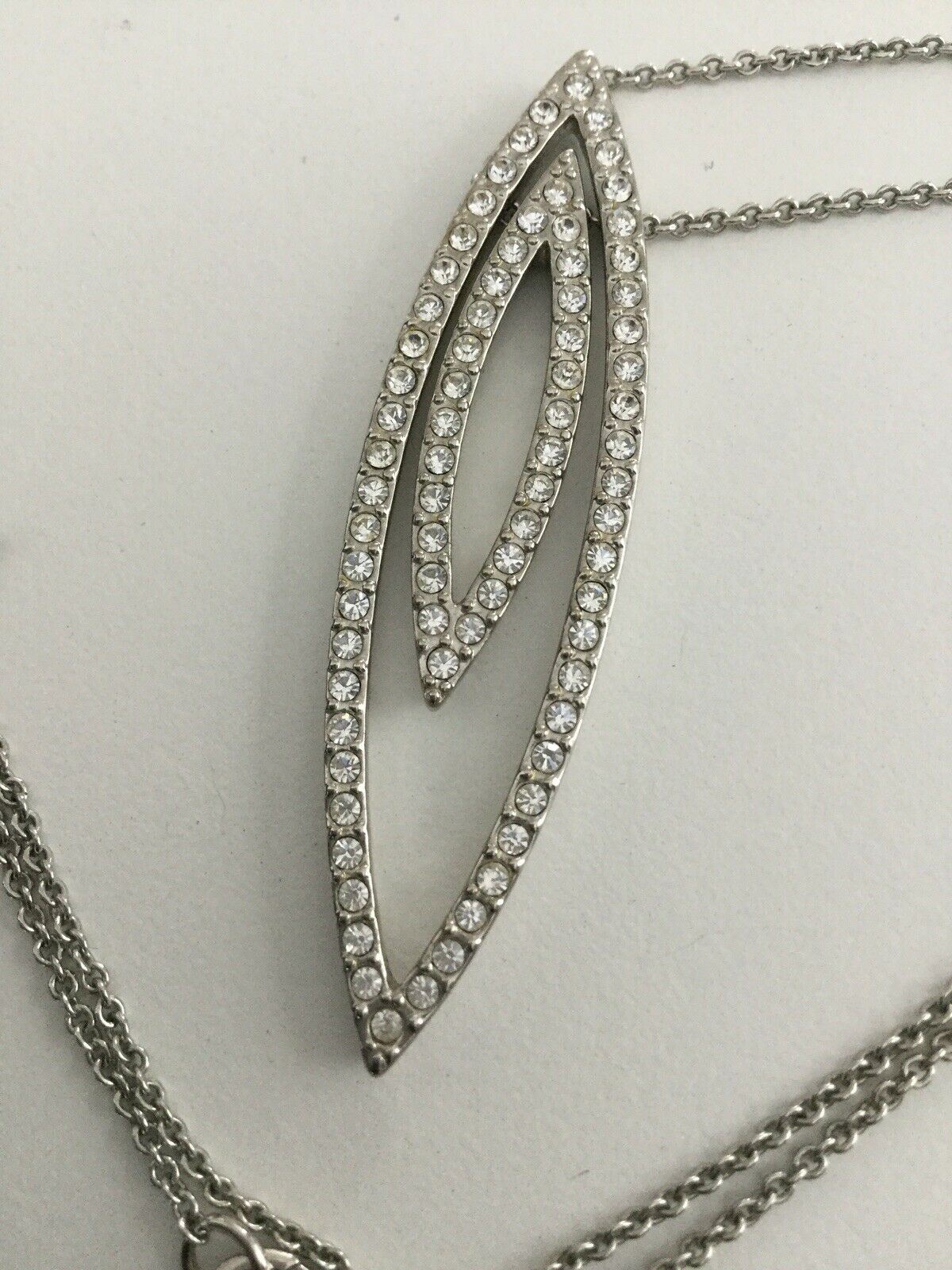 Silver Plated M&S Diamante Pendant. 16”. Oval. Art Deco Style. 1920s Style