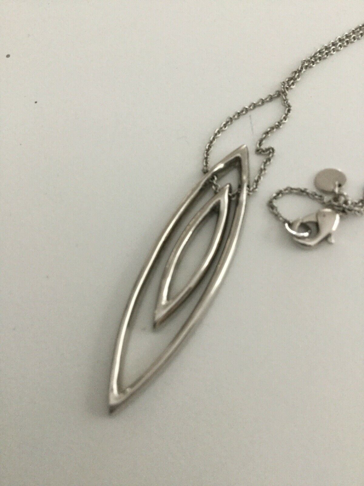 Silver Plated M&S Diamante Pendant. 16”. Oval. Art Deco Style. 1920s Style