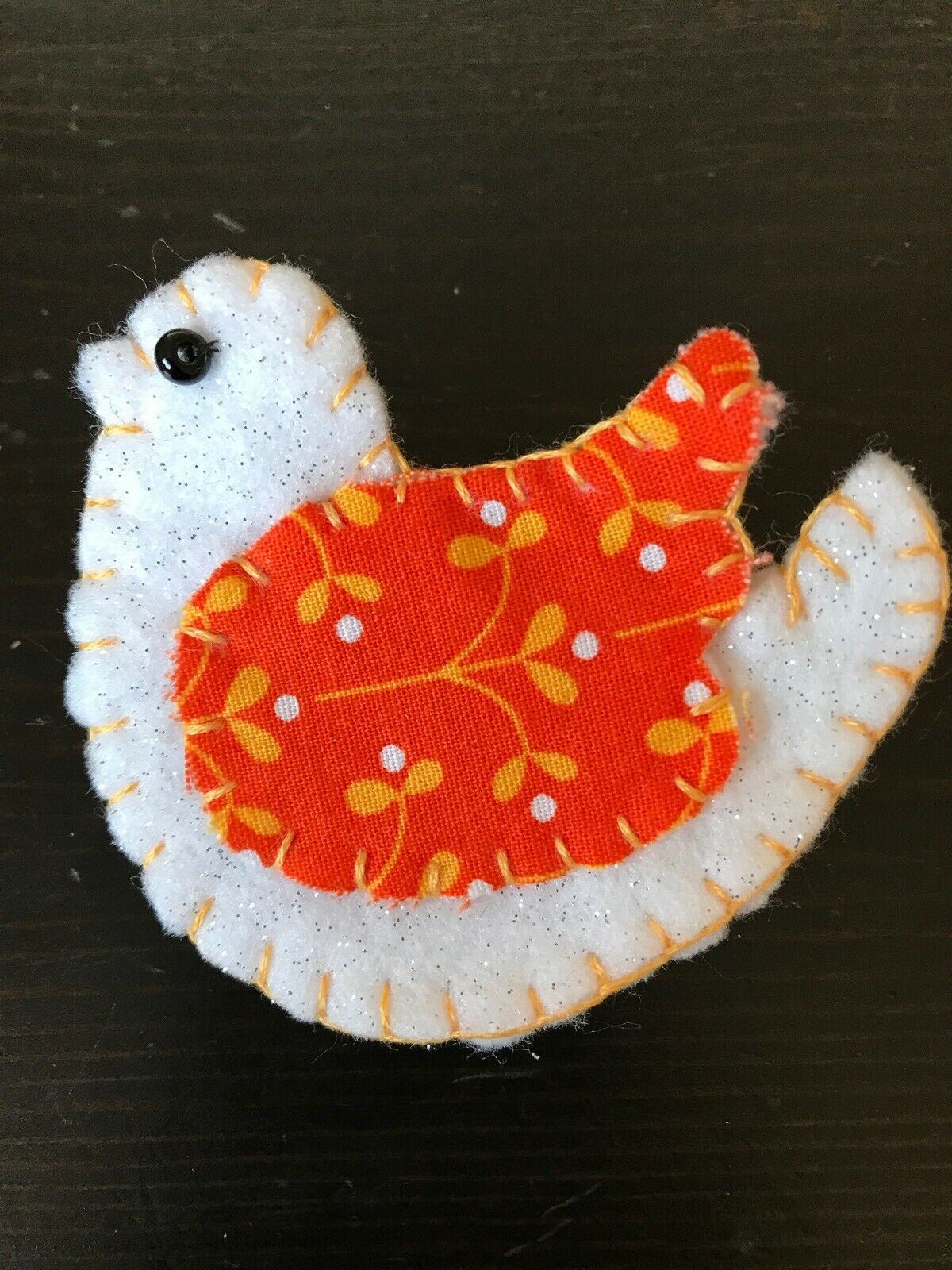 Handmade Felt Brooch Dove Of Peace Bird Turtle Dove Retro Vintage Style Made in UK