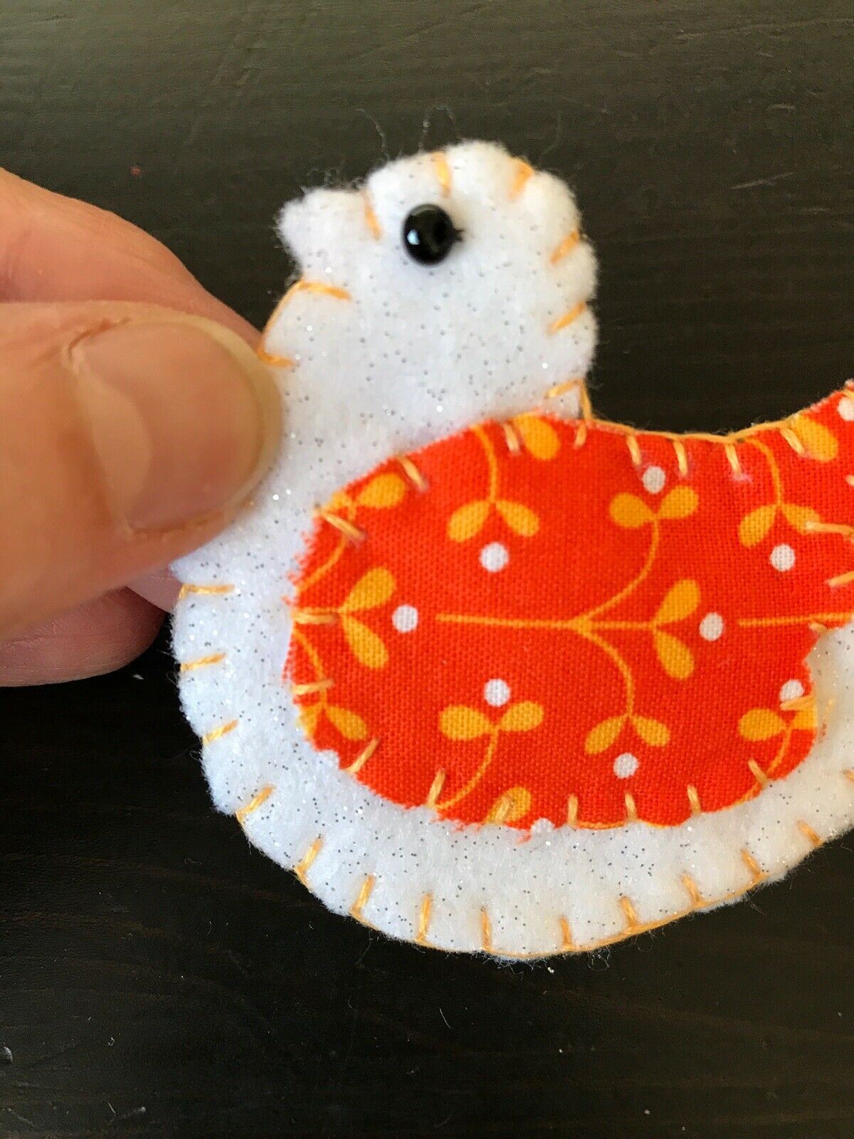 Handmade Felt Brooch Dove Of Peace Bird Turtle Dove Retro Vintage Style Made in UK