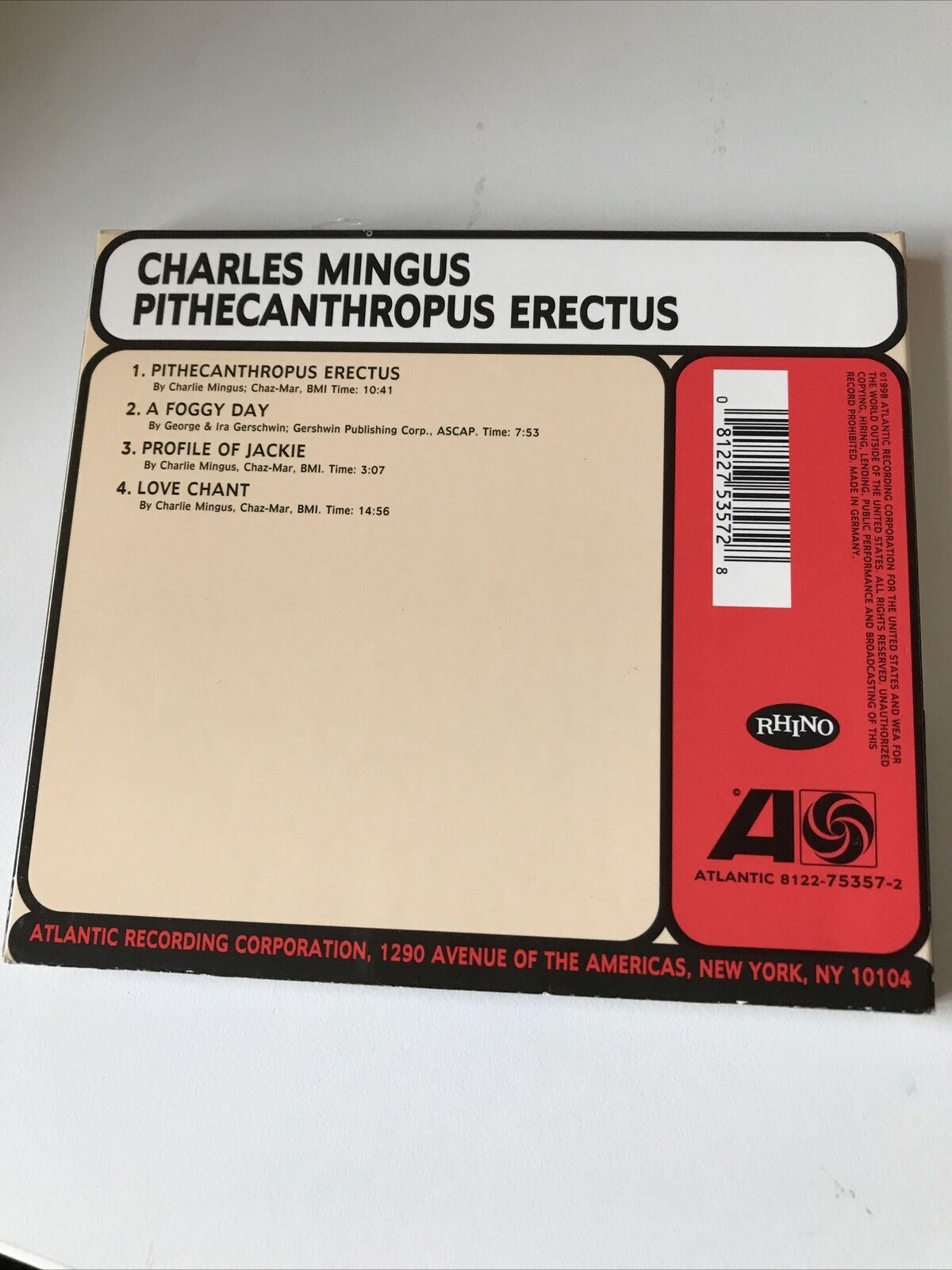 Charles Mingus Pithecanthropus Erectus (2003)CD The Charlie Mingus Jazz Workshop