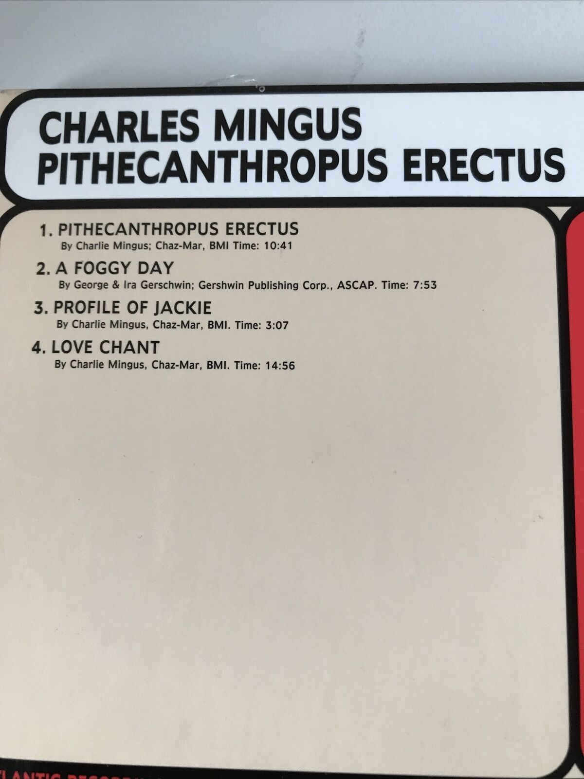 Charles Mingus Pithecanthropus Erectus (2003)CD The Charlie Mingus Jazz Workshop