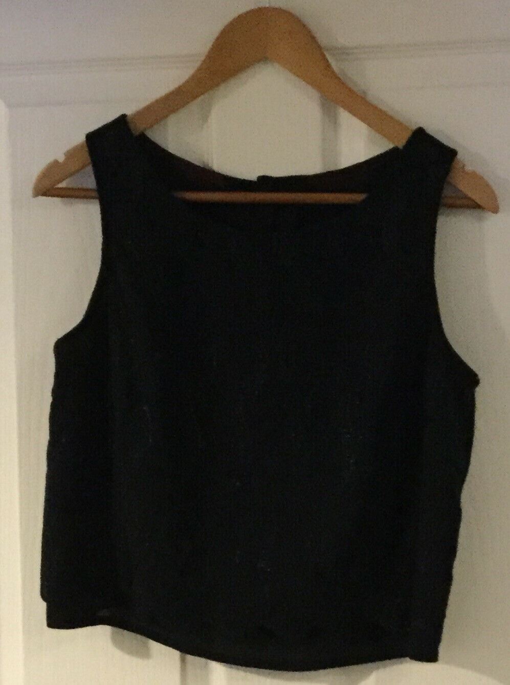 Black Shell Top, Tank Top. Party CHRISTMAS. Chiffon. Buttons To The Back 12