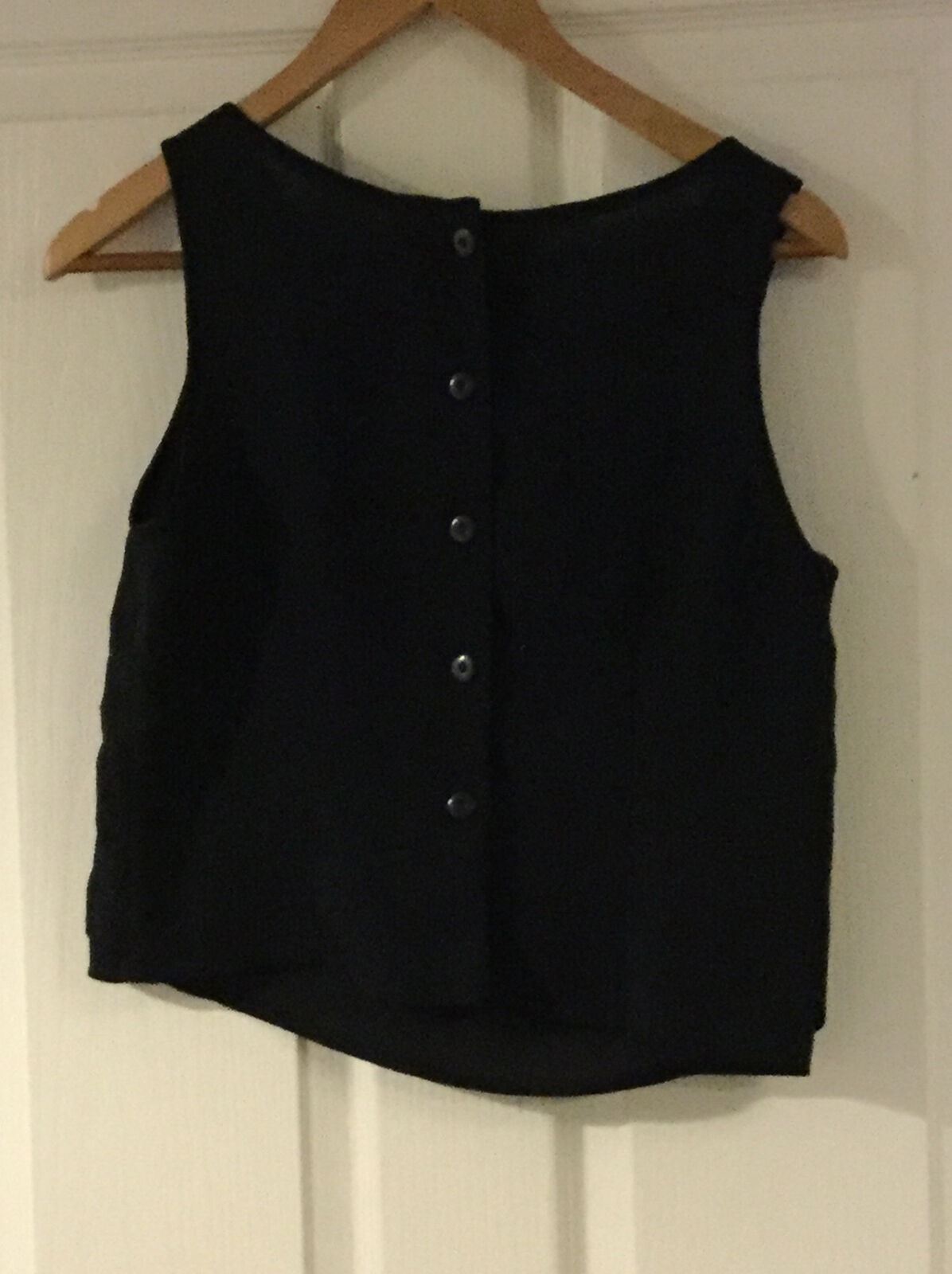 Black Shell Top, Tank Top. Party CHRISTMAS. Chiffon. Buttons To The Back 12