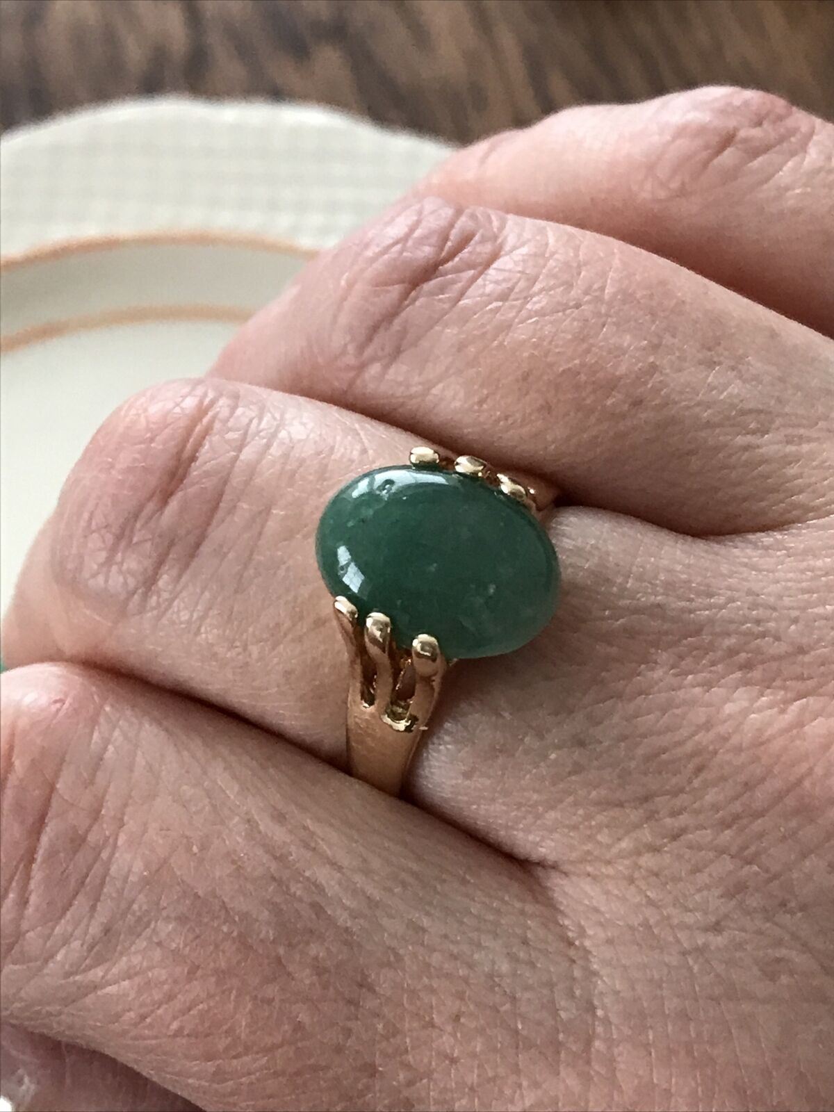 Valentines Gift Gold Tone Costume Ring Dress Ring Cocktail Ring Green Stone