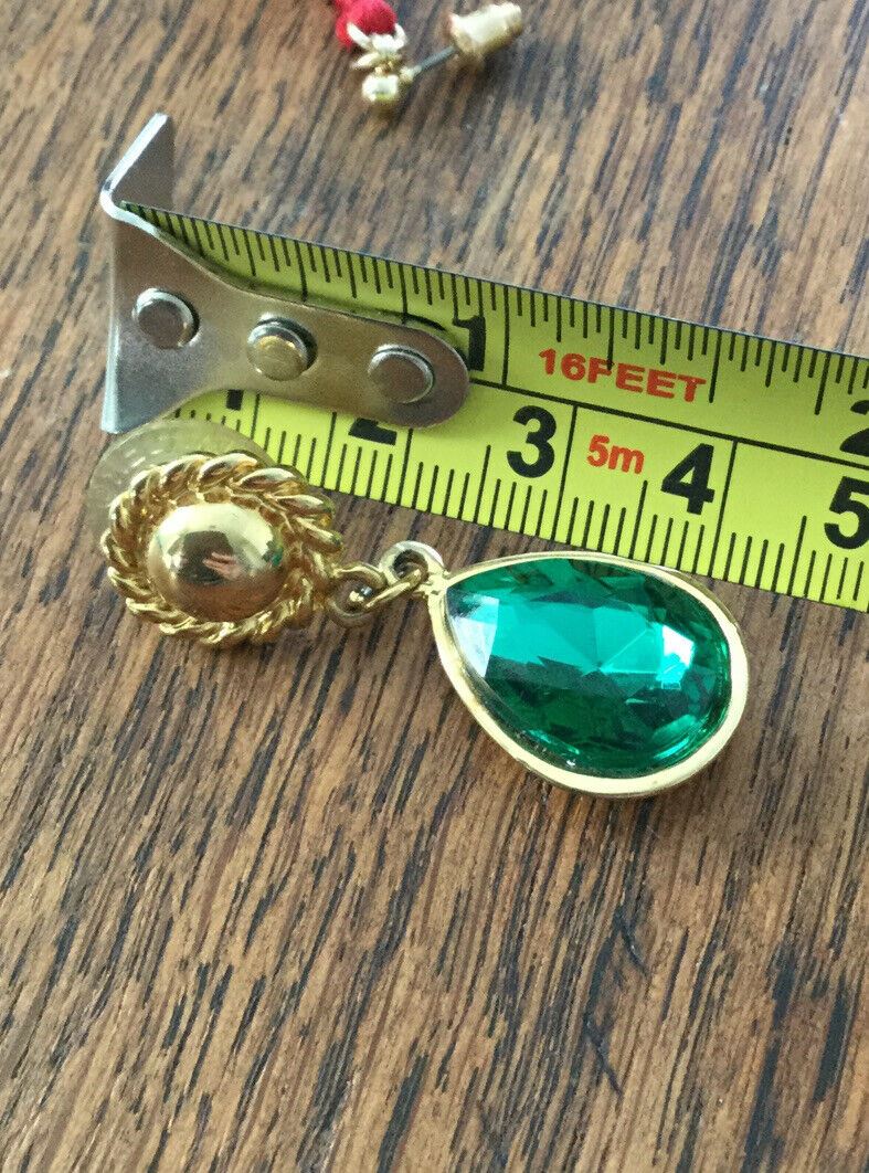 Chunky Gold And Green Drop Earrings. Costume. Bling. Sparkly. Pierced