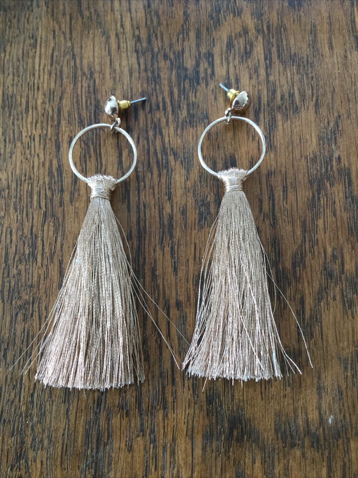 Large Dangle Tassel Earrings. Gold Tone. Chsmpagne Tassels. Festival, Party, Fun