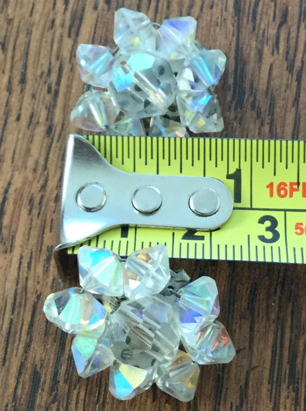 Aurora Borealis Bead Cluster Earrings. Clip On. Vintage. 1950s? Valentines Gift