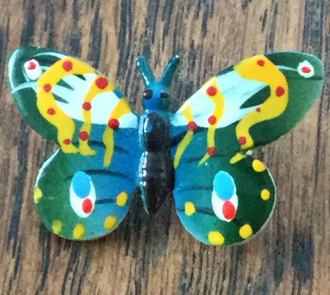 Cute Retro Painted Butterfly Brooch. Bright Colourful Multicoloured. On Metal.