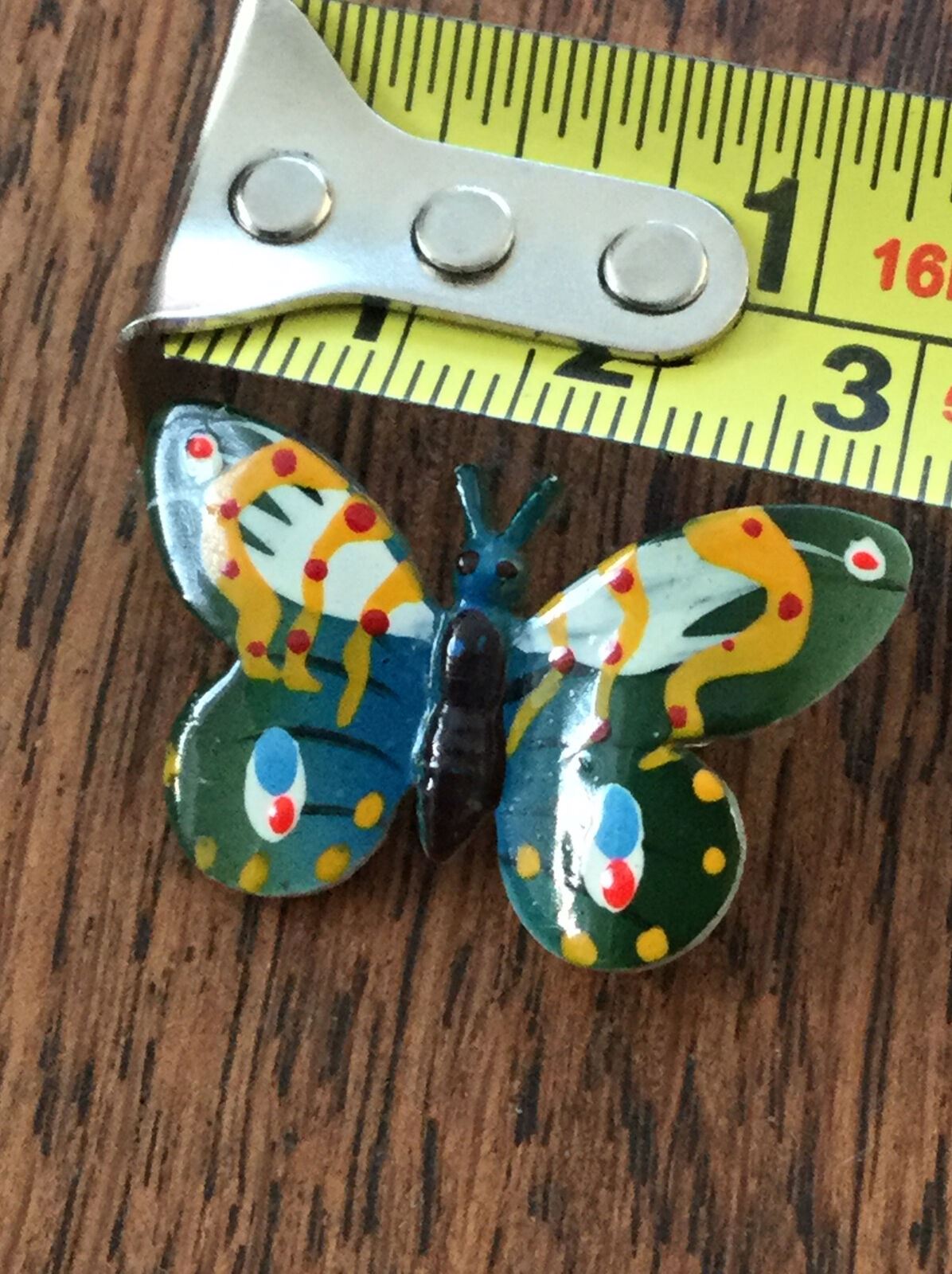 Cute Retro Painted Butterfly Brooch. Bright Colourful Multicoloured. On Metal.