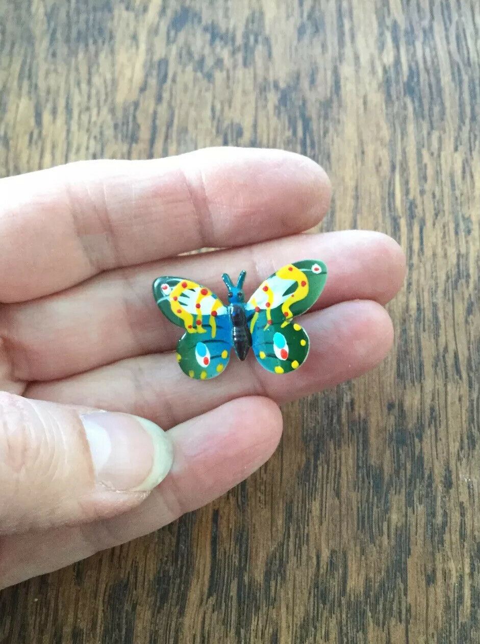 Cute Retro Painted Butterfly Brooch. Bright Colourful Multicoloured. On Metal.