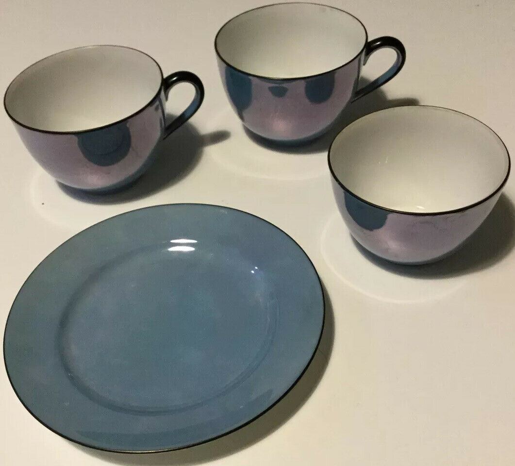 Noritake Japanese China. Blue Lustre. 2 x Teacups 1 x Sugar Bowl 1 x Side Plate