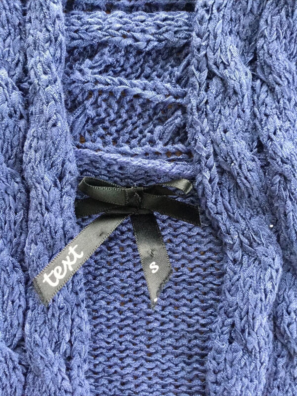 Indigo Blue Longline Loose Cardigan Wrap. Cable Knit. Pockets. Cosy Slouchy. Size Small