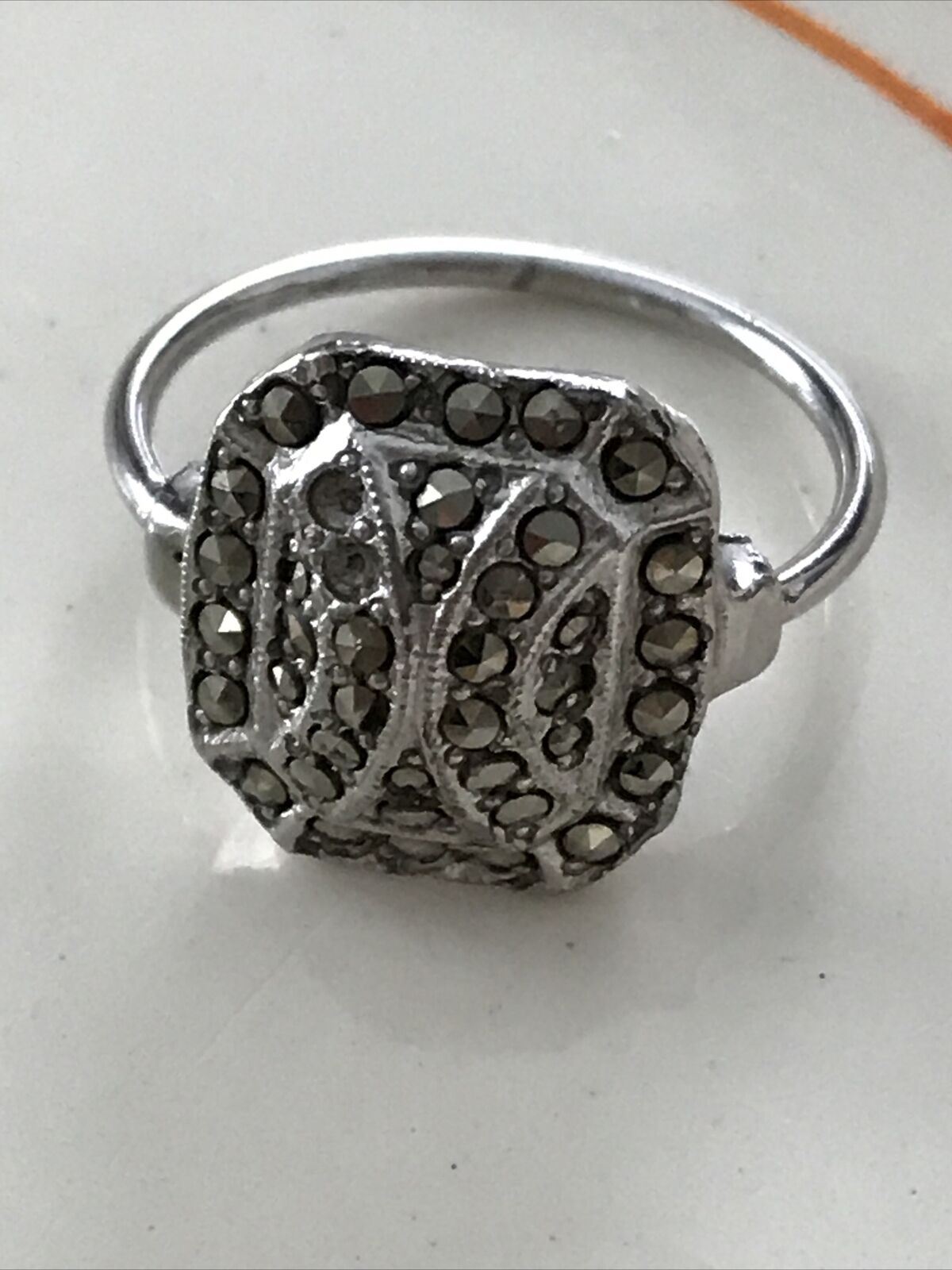 Silver Tone Marcesite Ring. Art Deco Style. Geometric. Sparkly. Jewellery Gift