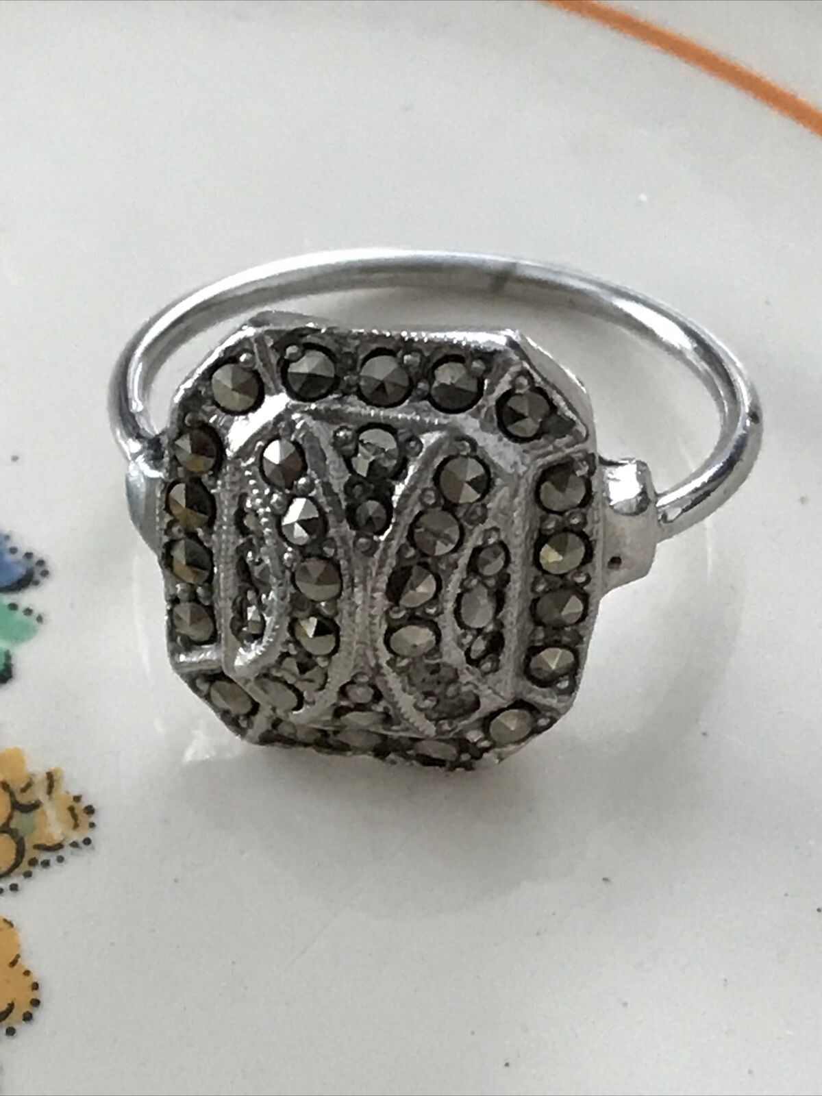 Silver Tone Marcesite Ring. Art Deco Style. Geometric. Sparkly. Jewellery Gift