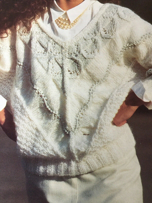 Vintage 1980s Knitting Pattern Womens V Back Sparkle Sweater Jumper