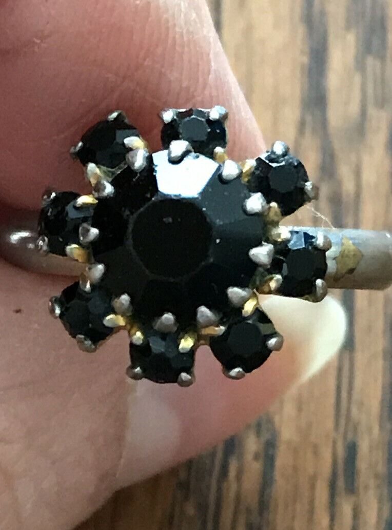 Vintage Sapphire Cluster Ring. Adjustable Approx P. Plating Worn Off