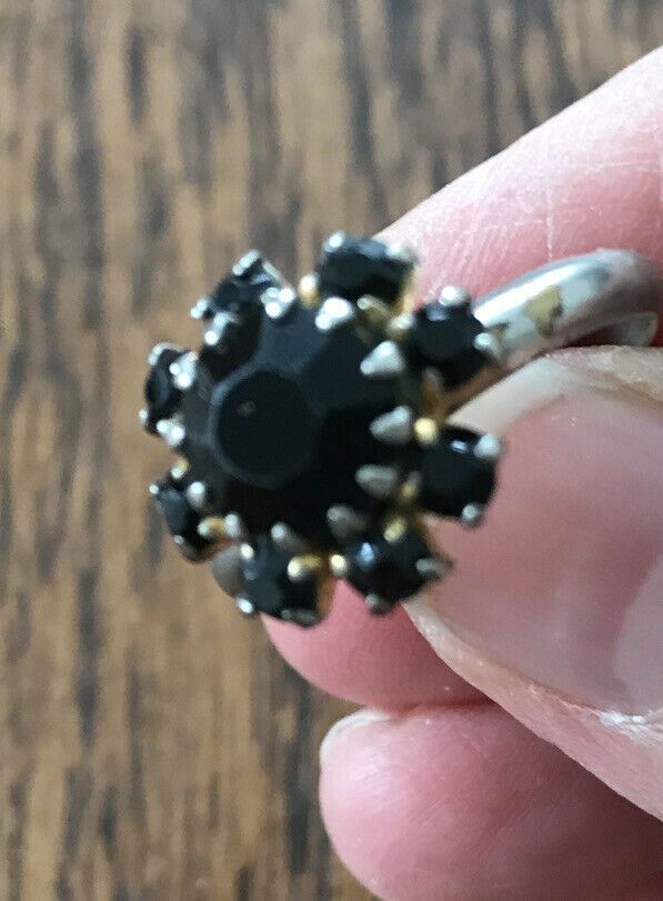 Vintage Sapphire Cluster Ring. Adjustable Approx P. Plating Worn Off