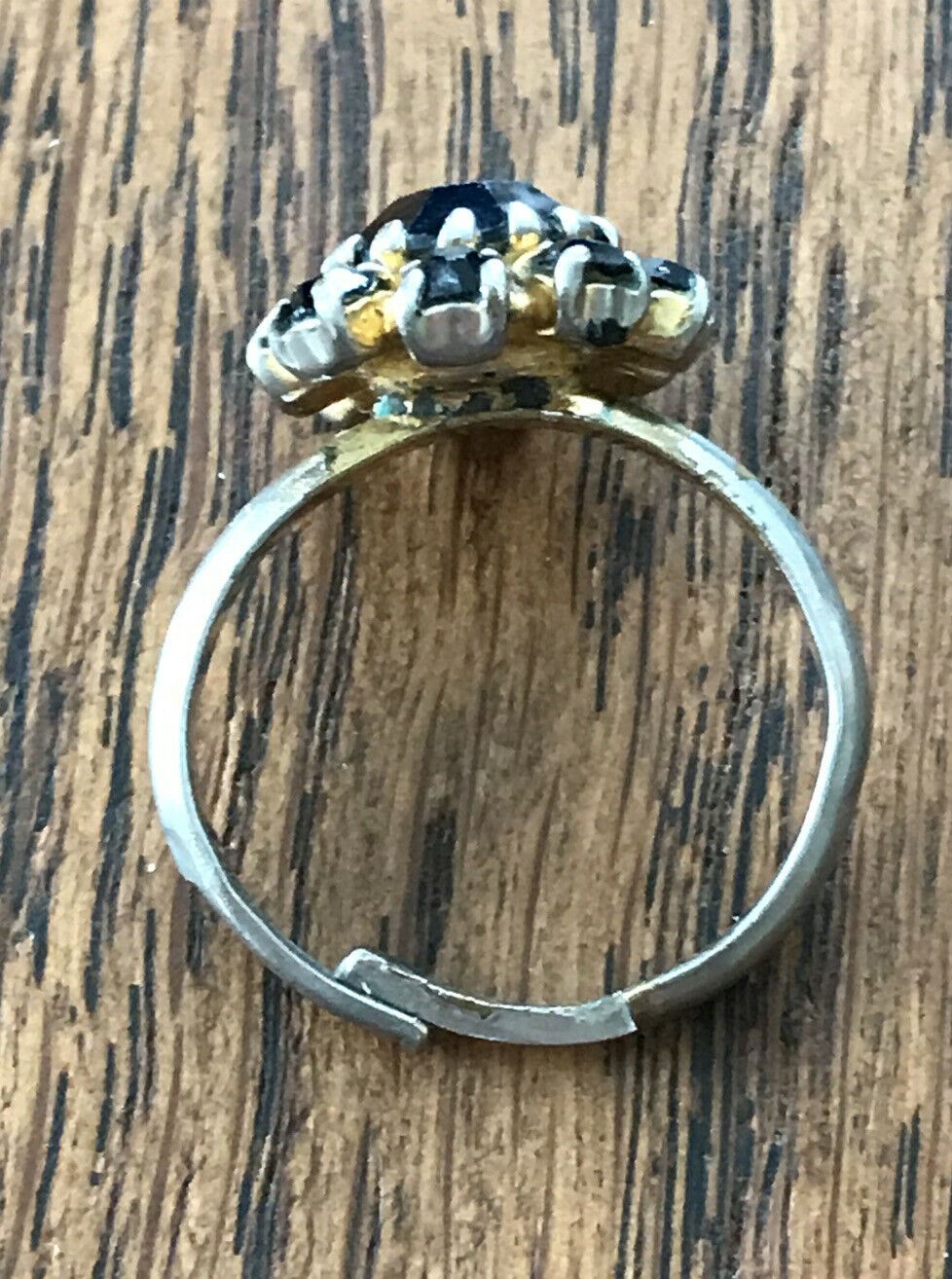 Vintage Sapphire Cluster Ring. Adjustable Approx P. Plating Worn Off