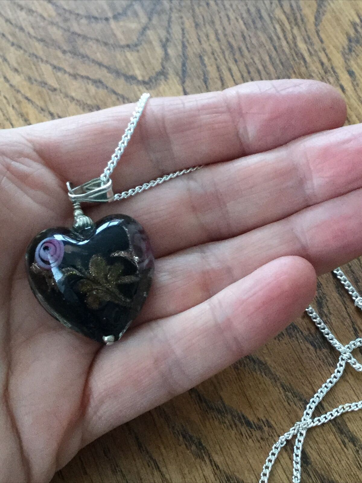 Heart Pendant Coloured Glass With Sterling Silver Fastening, On Plated Chain Valentines Gift