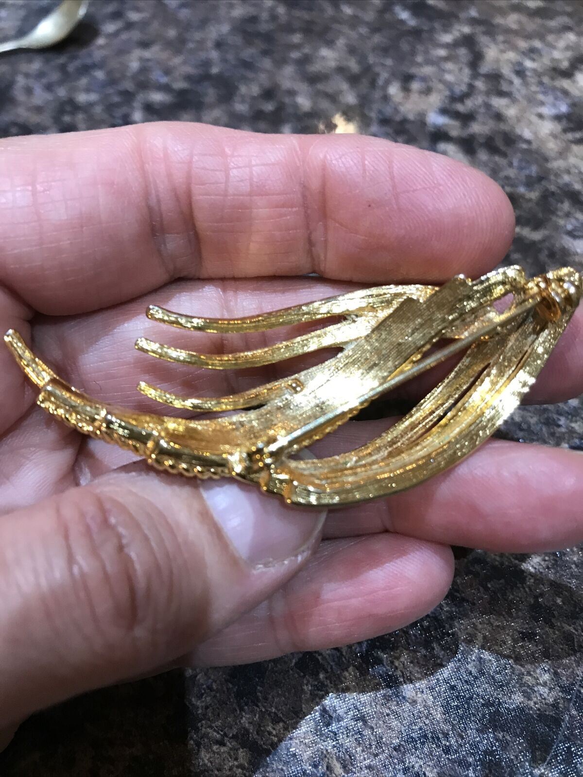 Gold Tone Leaf Shape Brooch. Statement. Large. Modern Classic Design. Bright.