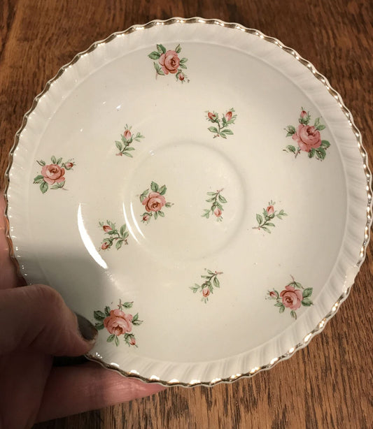 Spare Saucer - Johnson Brothers - Green With Roses - Chintzy - Chipped - Trinket Dish / Pin Dish