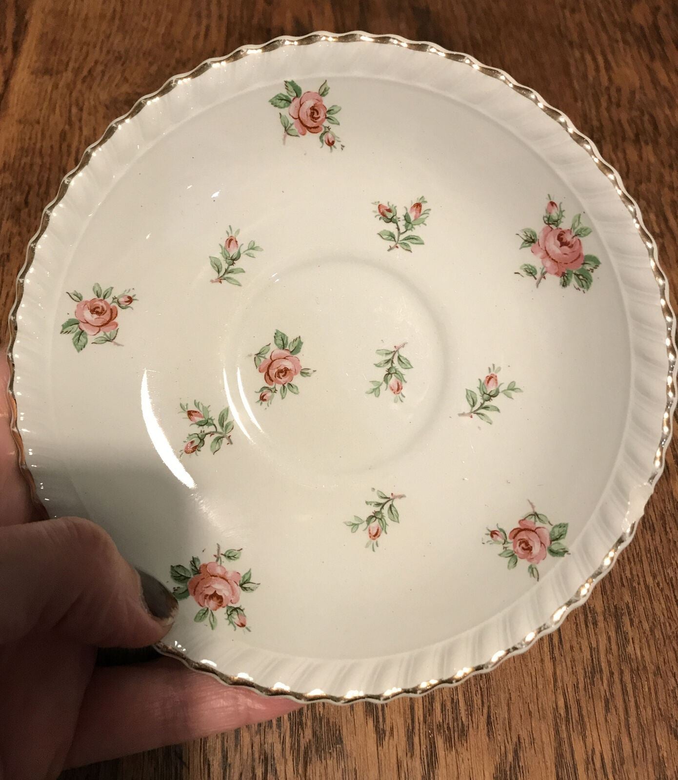 Spare Saucer Johnson Brothers Green With Roses. Chintz. Chipped. Trinket Dish