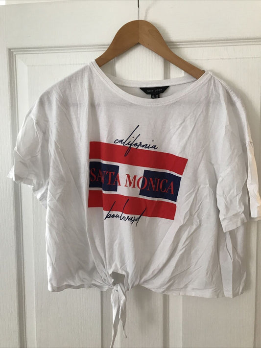 New Look Graphic Print T Shirt. Size 18 California Santa Monica USA Red White