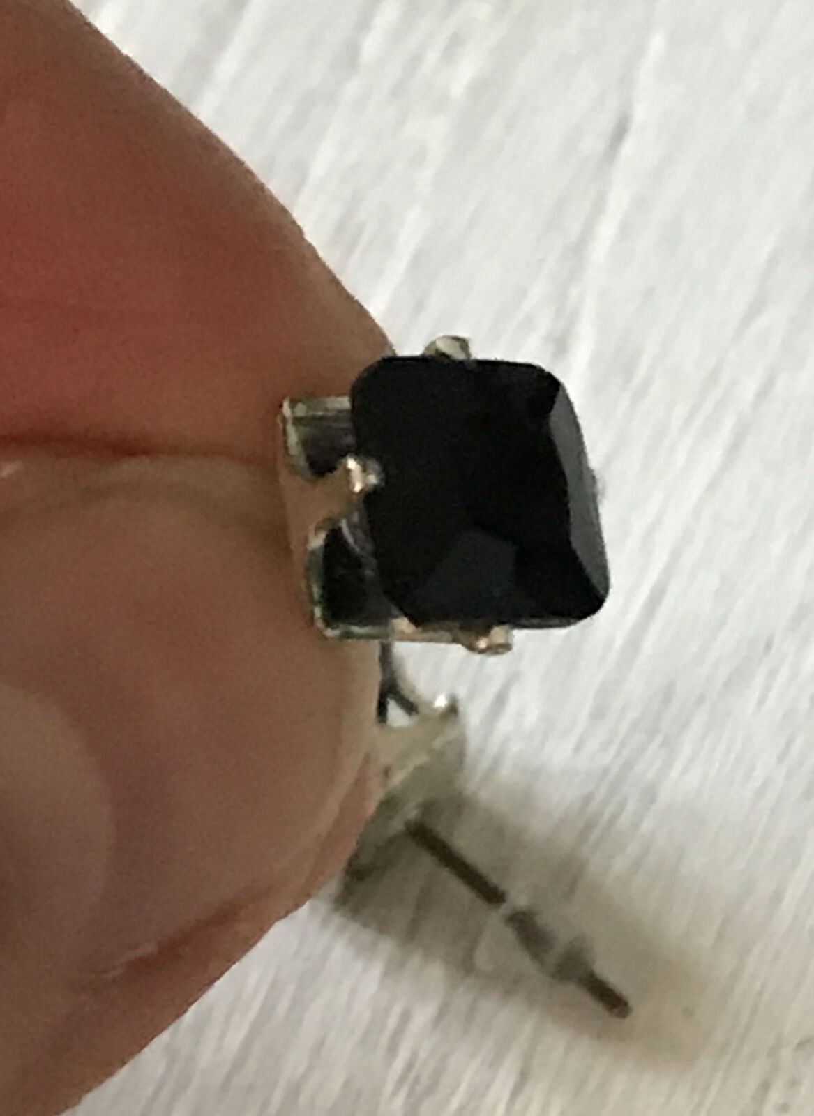 Black Stud Earrings. Square Cut Stone. Medium Size. Bold.