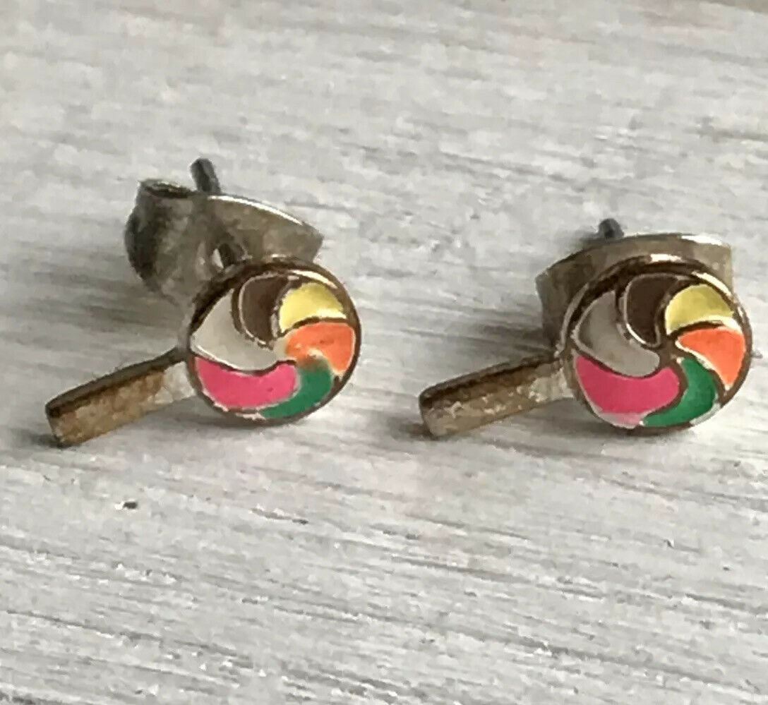 Tiny Lollipop Stud Earrings Colourful. Gold Tone Metal With Multi Coloured.