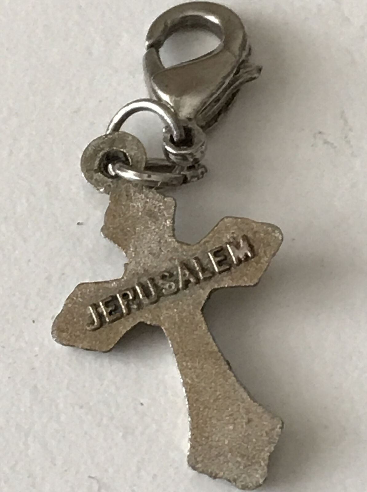 Silver Tone Crucifix Charm Marked Jerusalem On Back.  Catholic. From Pilgrimage?