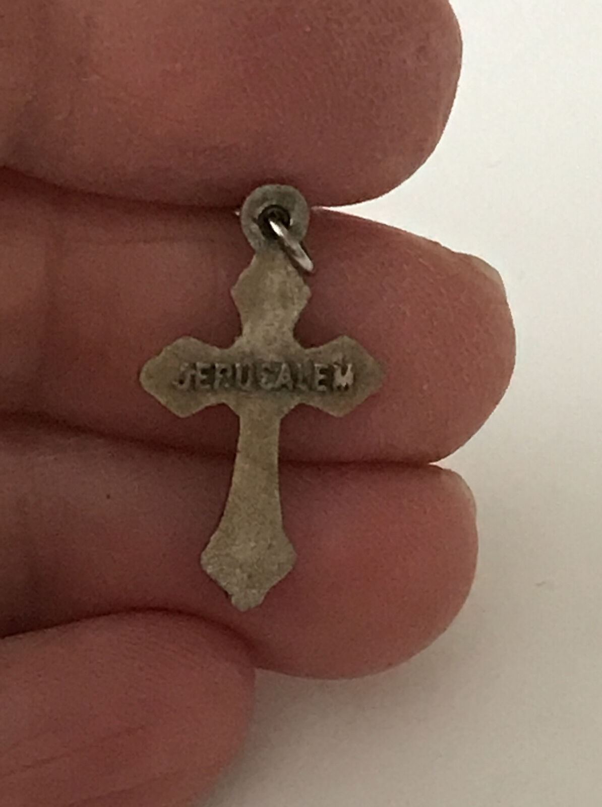 Silver Tone Crucifix Charm Marked Jerusalem On Back.  Catholic. From Pilgrimage?